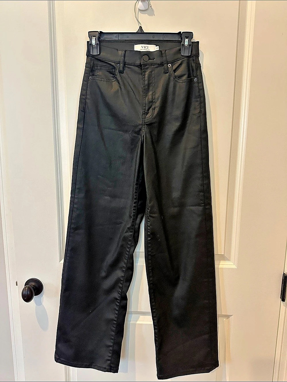 VICI Rio Wide Leg Coated Denim Jeans Black Waist 25